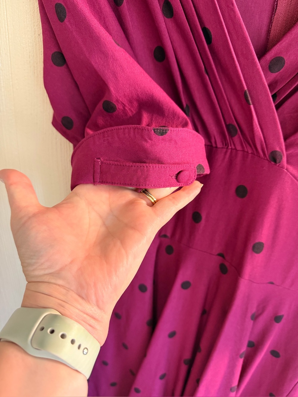 💋 Unique Vintage Delores Magenta Polka Dot Swing Dress Pinup •Size L - Picture 5 of 8